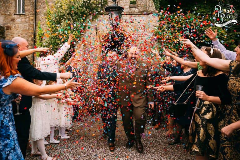 Confetti Wedding Celebration outside Augill Castle